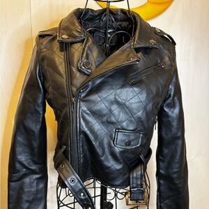 Black Quilted like Leather Jacket